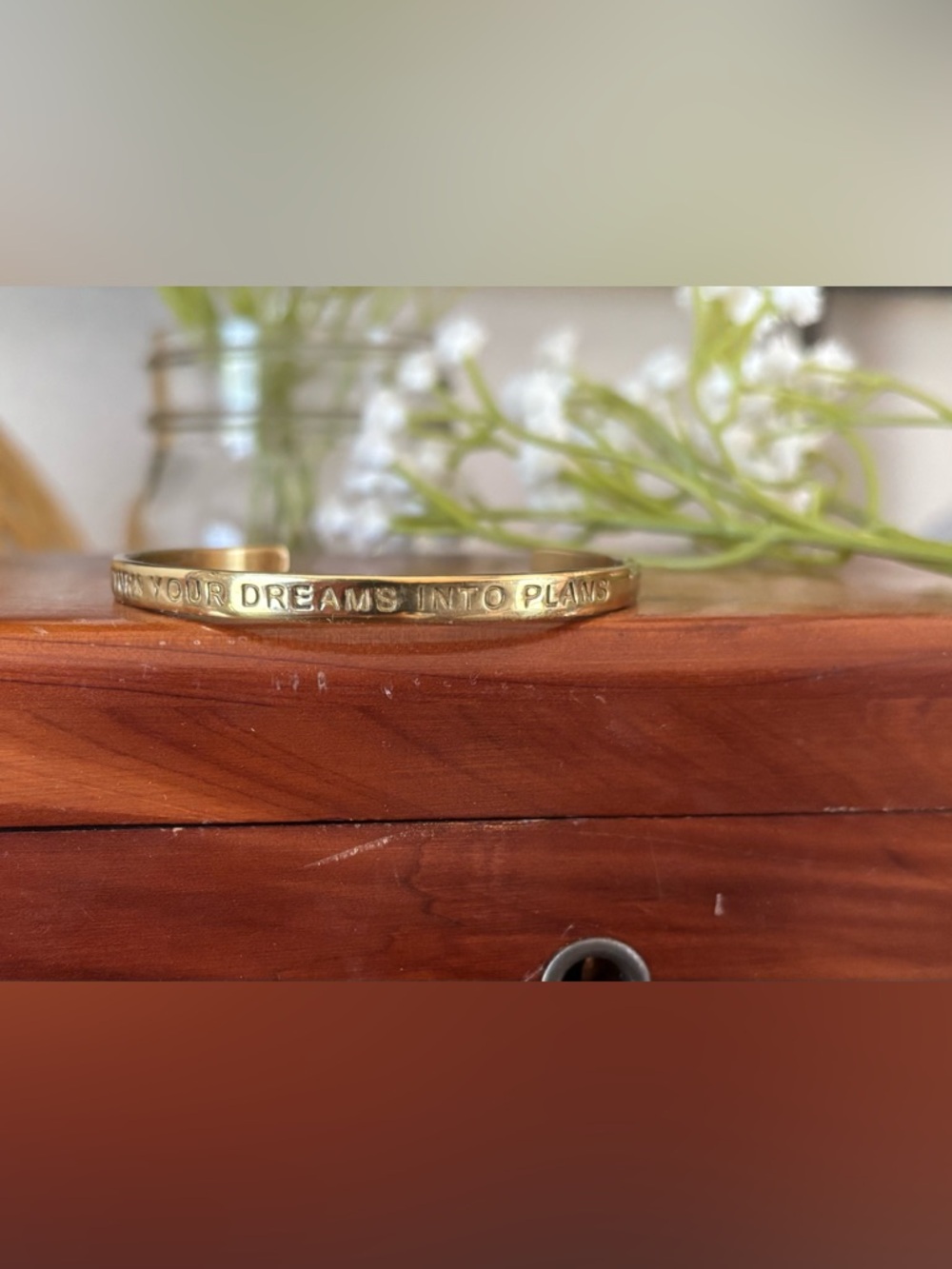 Rustic Cuff Gold Inspirational Cuff Bracelet "Turn Your Dreams Into Plans"